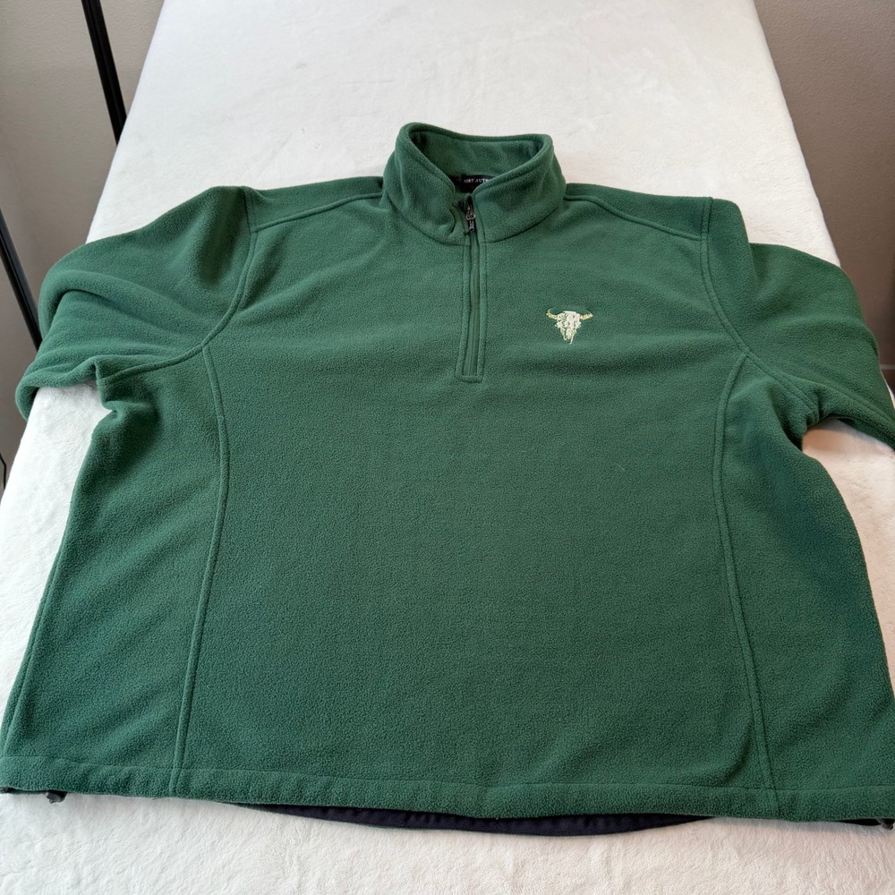 Port Authority Fleece Quarter Zip Pullover Mens 3XL Green Steer Skull Western